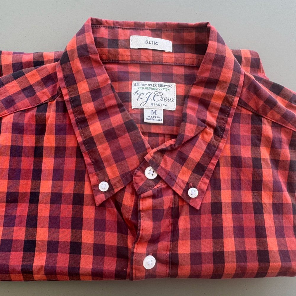 J. Crew Men's Red Plaid Button Down Shirt